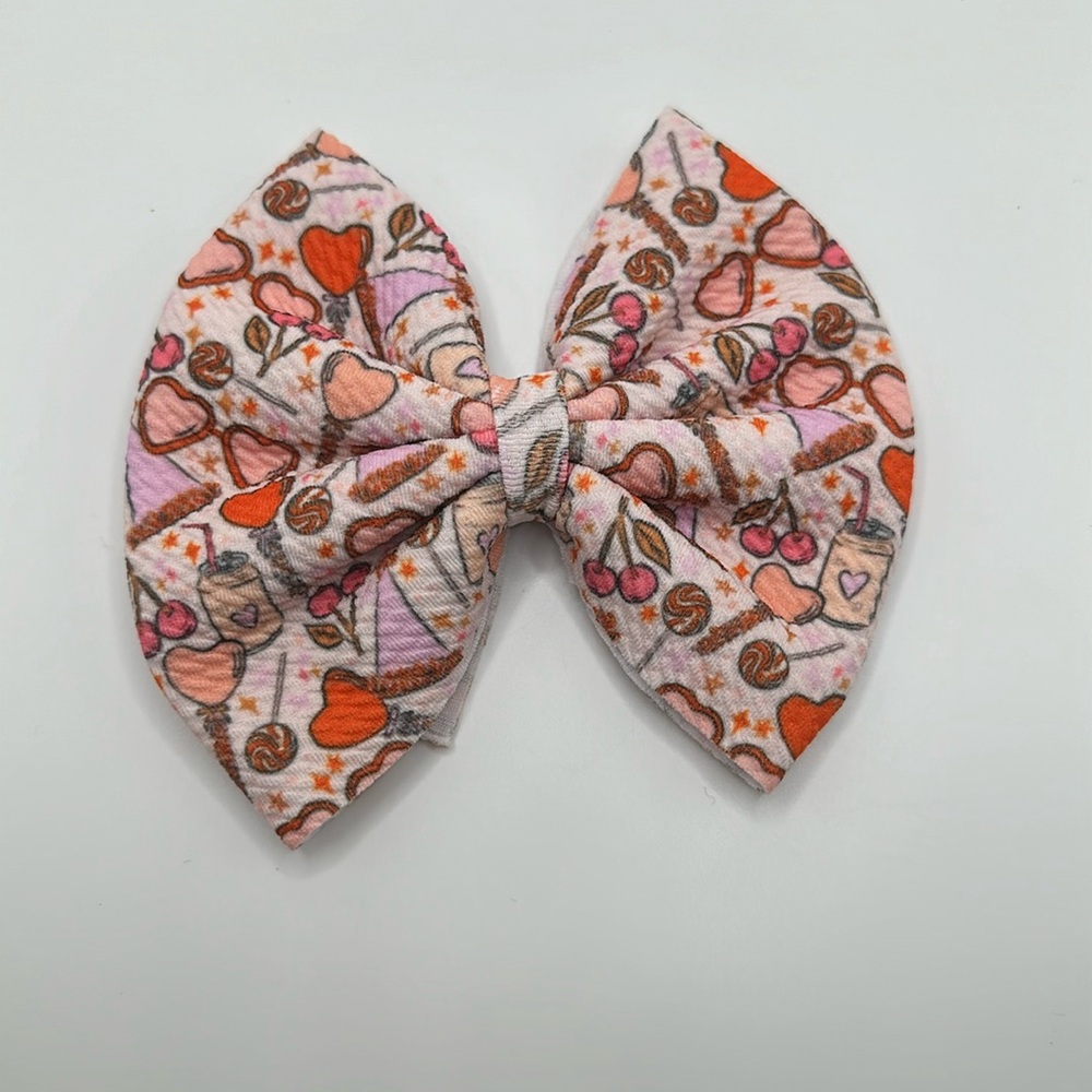 Handmade pink orange coffee and cherries girly hair bow